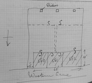 Plan showing 3 cottages with gardens and privies